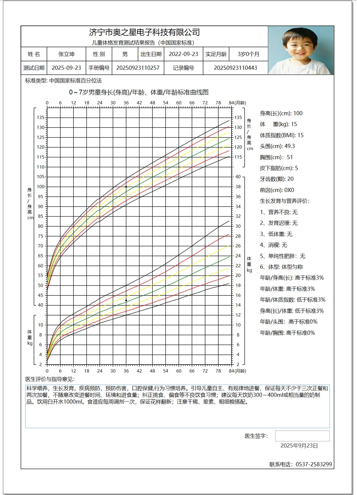 兒童體格測試報告單2